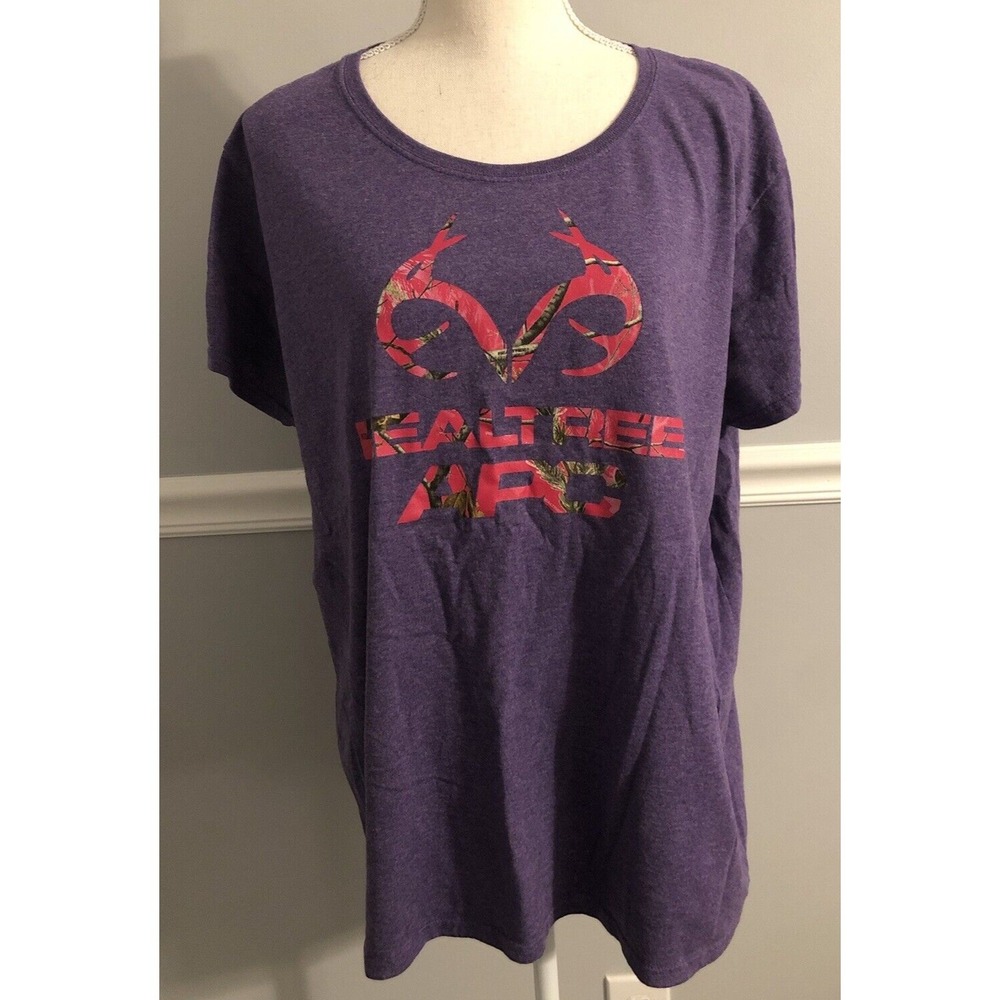Realtree Shirt Womens Plus Size 2XL Short Sleeve Crew Neck Graphic Antler Logo